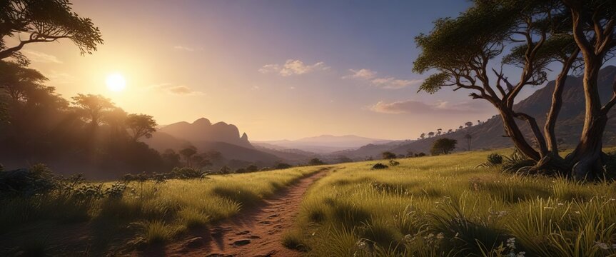 Estradas iluminadas pelo c&eacute;u alaranjado ao longo de Mansontra, natureza, paisagem urbana, luz