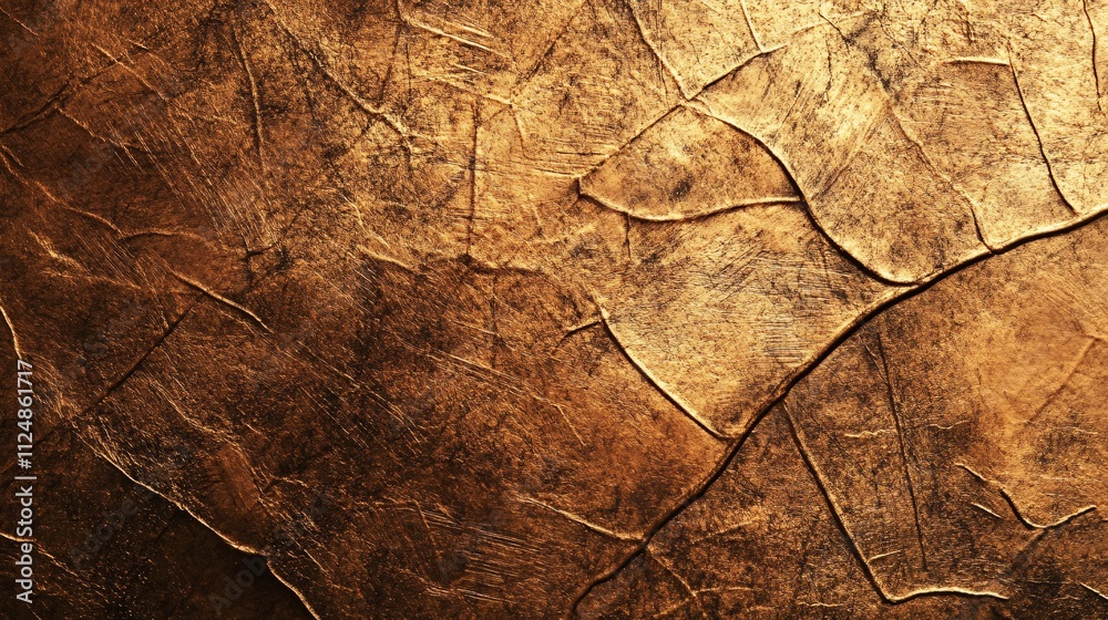 Aufkleber Golden textured surface with cracks and brushstrokes creating an abstract pattern