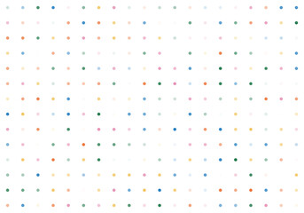 Fun colorful polka dot pattern on white background. Abstract doodle falling round confetti backdrop. Vector festive holiday illustration