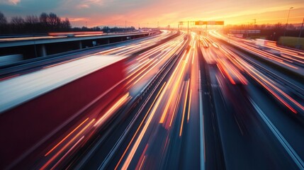 Obraz premium Elevated Perspective of Freeway Exit at Sunset