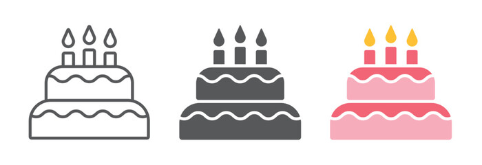 Cake icon set. Birthday cake symbol. Vector