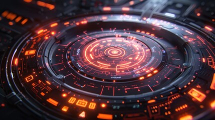 Futuristic interface with glowing elements and intricate patterns.