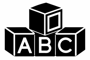Simple ABC Blocks in Black Silhouette - Vector Design on White Background
