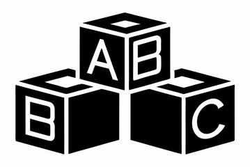 Simple ABC Blocks in Black Silhouette - Vector Design on White Background