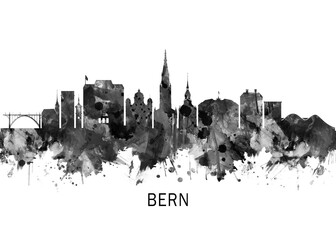 Obraz premium Bern Switzerland Skyline BW, cityscape buildings city skyline architecture illustration abstract modern painting travel poster landscape print urban art