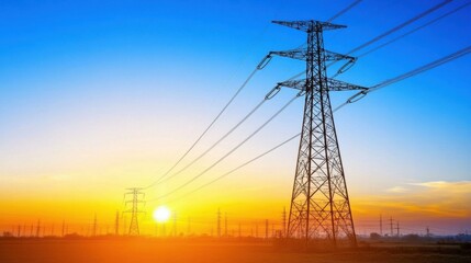 Fototapeta premium High Voltage Power Lines at Sunset