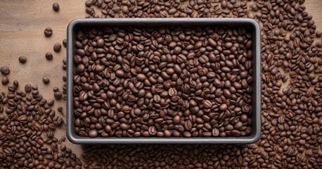 Freshly roasted coffee beans in a shallow container, coffee enthusiast, roasted coffee