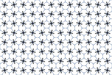 Blue and Black Floral Geometric Seamless Pattern.