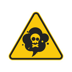 Triangle yellow sign dangerous gas, smoke chemical hazard with skull and bones