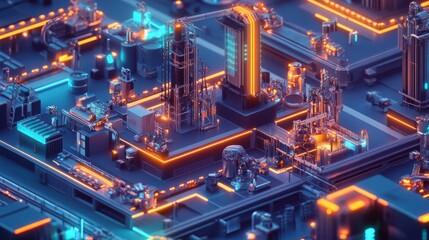 Fototapeta premium Futuristic technology factory with glowing machinery Gigantic high-tech production plant featuring advanced machinery High-tech manufacturing plant with sleek modern machinery High-tech ocean cleani