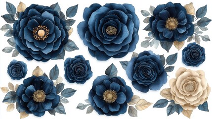 Elegant Blue Floral Arrangement with Gold Accents for Decorative Purposes