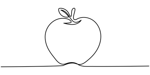 Apple continuous line drawing. Single line drawing of Apple fruits. Delicious fruits concept vector illustration, Continuous one line drawing of apple. Delicious apple fruits vector illustration.
