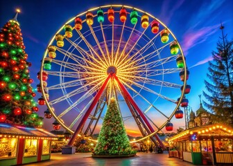 Captivating Ferris Wheel at Amusement Park: A Colorful Symbol of Leisure and Fun, Perfect for Celebrating Joyful Moments and Family Adventures in Vibrant Settings