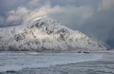 Winter landscape in Lofoten Archipelago, Norway, Europe	