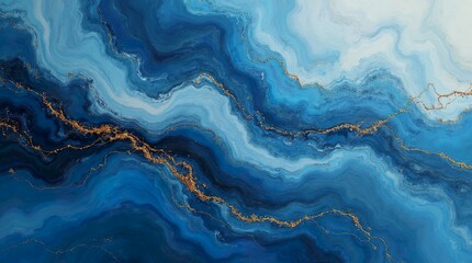 luxury wallpaper. Blue marble and gold abstract background texture. Indigo ocean blue marbling with natural luxury style swirls of marble and gold powder. 