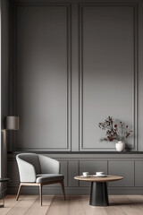 Aesthetic elegant minimalist modern interior design. Clear mock up empty wall for decoration in the apartment. Copy space in the room. Neutral palette of natural colors.