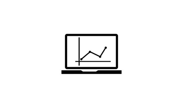 Graphic at computer, finance icon, sign in outline design. 2d, animation, cartoon, illustration, clip art, vector. Web banner in black and white. Alpha channel.