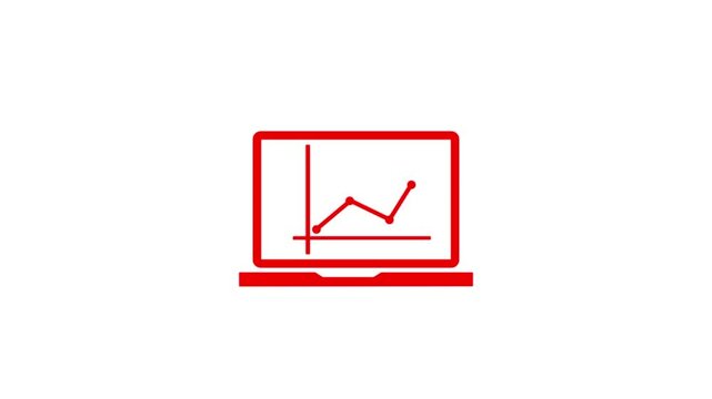 Graphic at computer, finance icon, sign in outline design. 2d, animation, cartoon, illustration, clip art, vector. Web banner in black and white. Alpha channel.