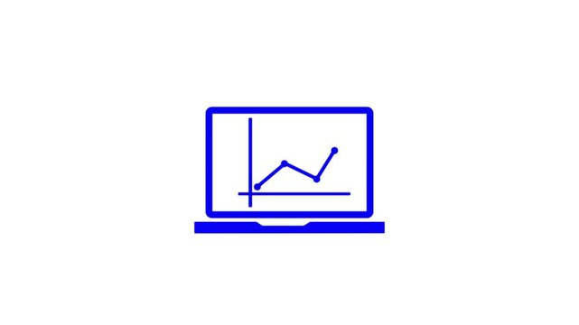 Graphic at computer, finance icon, sign in outline design. 2d, animation, cartoon, illustration, clip art, vector. Web banner in black and white. Alpha channel.