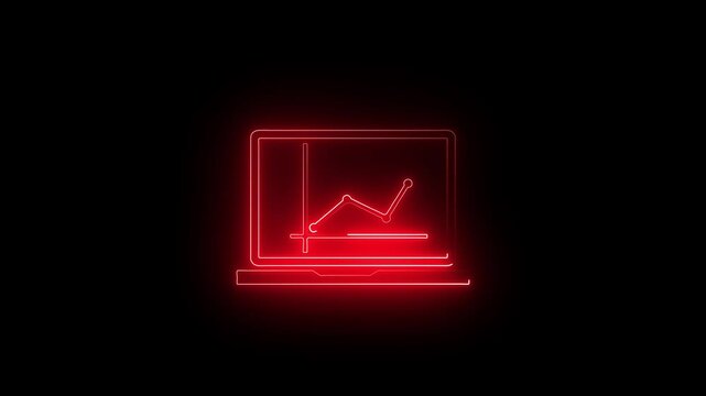 2d, animation, cartoon, illustration, clip art, vector.Neon Graphic at computer, finance icon, sign in outline design. Web banner in black and white. Alpha channel.