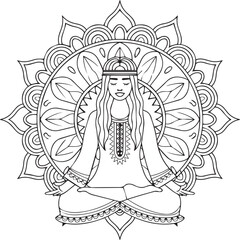 a drawing of a meditating author with a lotus flower in the middle