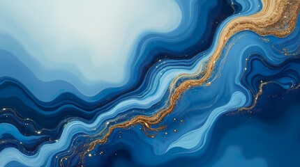 luxury wallpaper. Blue marble and gold abstract background texture. Indigo ocean blue marbling with natural luxury style swirls of marble and gold powder. 