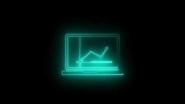 2d, animation, cartoon, illustration, clip art, vector.Neon Graphic at computer, finance icon, sign in outline design. Web banner in black and white. Alpha channel.