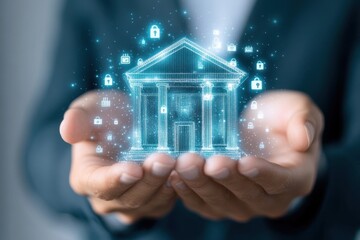 Virtual bank building symbolizing secure finance