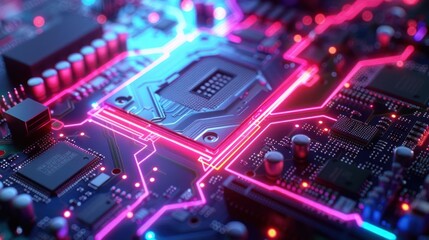 Fototapeta premium Close-up of a colorful circuit board showcasing intricate electronic components.