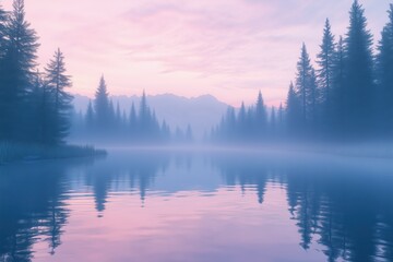 Calming, Minimalist misty lake