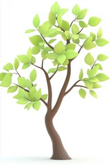 Obraz premium A Charming Cartoon Tree with Lush Green Foliage Against a White Background: A Delightful Springtime Illustration