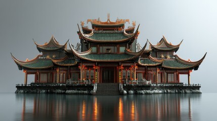 Fototapeta premium Ancient Chinese Fantasy Temple. Technology