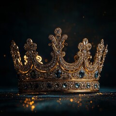 Regal golden crown symbolizing royalty and power on dark background