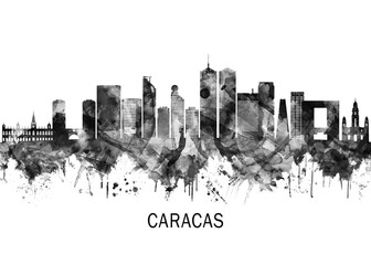 Caracas Venezuela Skyline BW, cityscape buildings city skyline architecture illustration abstract modern painting travel poster landscape print urban art