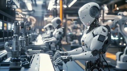 Realistic view of robotic workers maintaini 