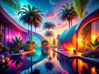 Captivating Glowing Tropical 3D Abstract Architecture Background for Stunning Visuals and Creative Projects in Modern Design