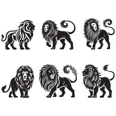 Lion Silhouette Vector Illustration, Solid White Background.