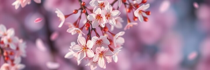 Obraz premium Pink sakura petals gently falling in a beautiful blur background, bloom, falling