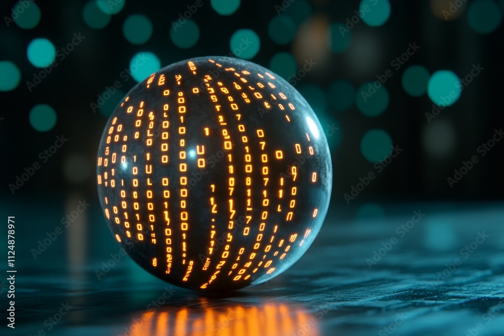 Aufkleber A clean geometric depiction of binary code flowing into a glowing sphere, representing the digital world
