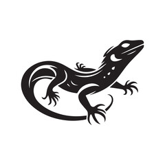 Lizard Silhouette Vector Illustration, Solid White Background.