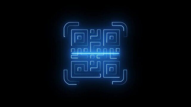 Neon line QR code animated lineal symbol icon. Scanning QR code symbol.
