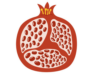 Fruit pomegranate, half with seeds in cartoon hand drawn simple style. Editable variable color