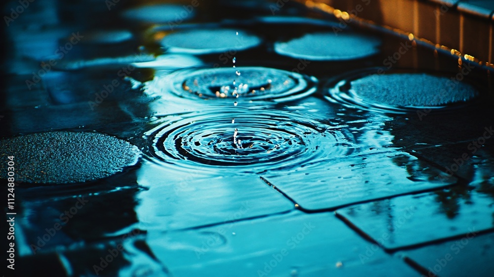 Aufkleber water droplets creating concentric ripples on wet tiles