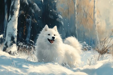 Obraz premium Samoyed in a Winter Landscape