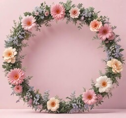 Whimsical background featuring floral wreaths and pastel colors, wreath, gift, arrangement