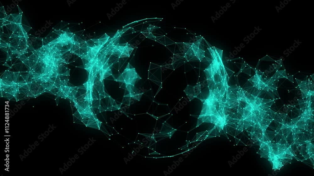 Aufkleber Abstract green sphere with connecting dots and lines. Network concept. Wireframe technology sphere. Big data visualization. 3d rendering.