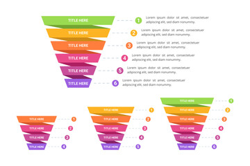 Set of Sales Funnel Infographic From 4 Up to 6 Steps with Editable Text for Business Presentation, Poster, Banner and Booklet.