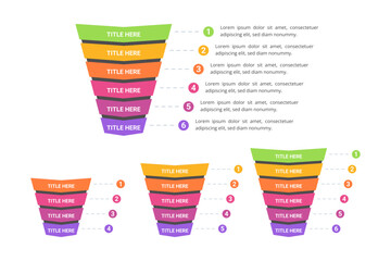 Set of Sales Funnel Infographic From 4 Up to 6 Steps with Editable Text for Business Presentation, Poster, Banner and Booklet.