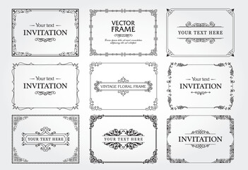 Design elements set, decorative flourish border corner and frame collection for invitation, menu and page decoration