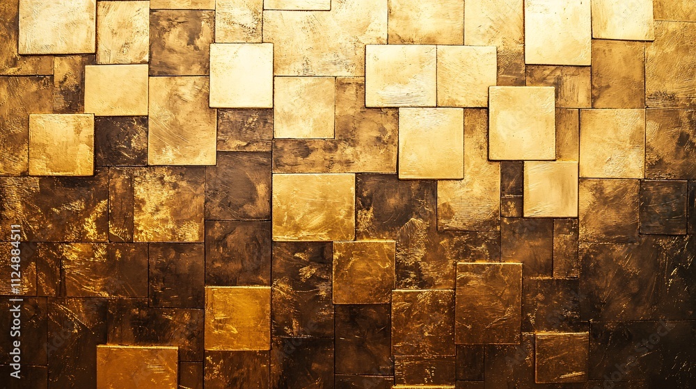 Poster golden and brown square tiles creating an elegant textured wall